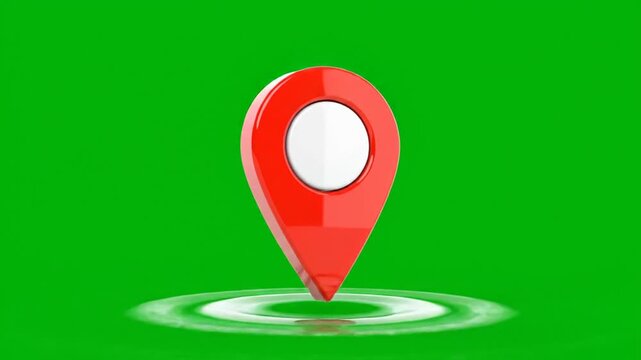 Red map location pin on green background.