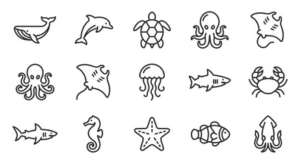 Sea creatures icons set ocean animals 7. © pratama yudi