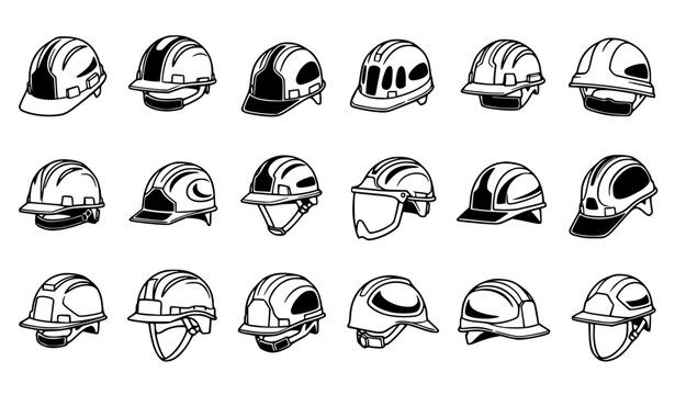 Safety Helmet and Hard Hat Icon Set for Construction Engineering Labor Security Regulations and Industrial Work Protection Graphic Designs