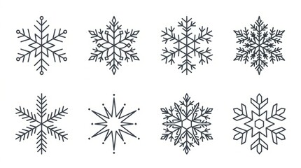 Fototapeta premium Collection of hand drawn winter snowflake and frost patterns on white background.