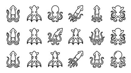 Collection of various octopus illustrations. © pratama yudi