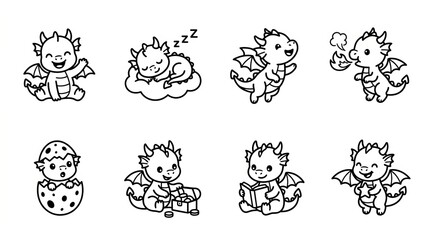 Fototapeta premium Collection of hand drawn cartoon baby animals in various playful poses and expressions.