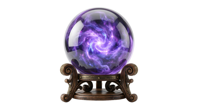 Magical crystal ball with purple energy swirl