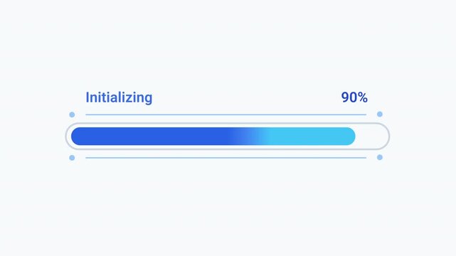 Modern flat vector animation of a rounded initializing progress bar with percentage indicator and loading status. Ideal for user interface, software, web applications, dashboards, and technology proje