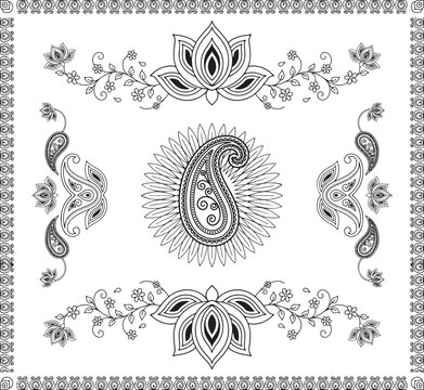 Traditional Indian Wedding Ornament Set with Paisley and Lotus Flowers
