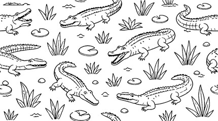 Fototapeta premium Detailed black and white crocodile pattern illustration.