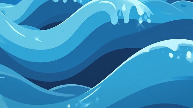Stylized blue ocean waves in a vibrant cartoon illustration