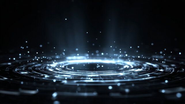 Abstract Futuristic Holographic Interface with Glowing Digital Circle Technology Background