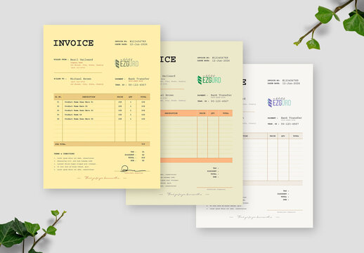 Minimal Editable Invoice Template Set for Business Documents