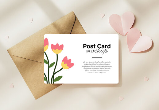 Postcard Mockup Template with Kraft Envelope
