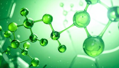Obraz premium Advanced green molecular structure model showing chemical bonds and atoms with molecule chemistry structure abstract