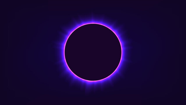 Eclipse rendered with a deep purple neon ring encircling a void, presenting an ethereal and futuristic interpretation of a celestial event for use in high-impact graphic design projects.