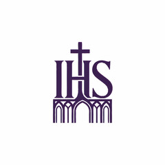 Obraz premium Gothic Style Monogram with Cross and Cathedral Arches.