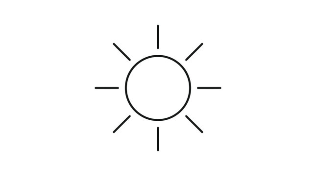 Minimalist Vector Outline Icon Representing Sun Brightness or Solar Energy Setting for User Interface Design Elements Simple Linear Graphic Illustration for Mobile App Web Navigation Buttons