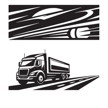 Black Trucker highway  Silhouette Vector, High Quality Illustration on White Background