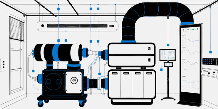 Industrial machine with control panel and monitoring system in a factory setting industrial monitoring equipment technology engineering automation