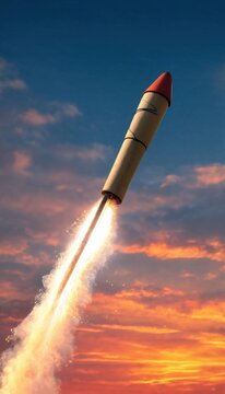 Bottle Rocket Launching Into Sunset Sky