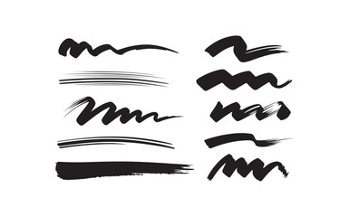 Fototapeta premium Abstract hand drawn black brush stroke set on a transparent background for digital design.