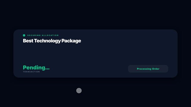 Animated technology package purchase sequence, modern e-commerce interface with buttons and status updates, online transaction process, symbolizing digital commerce