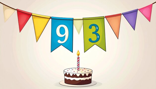 Festive Flag Garland and Cake with Number 93 for Birthday and Anniversary Party