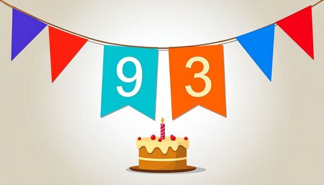 Festive Flag Garland and Cake with Number 93 for Birthday and Anniversary Party