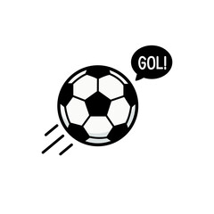Black and white flying soccer ball with motion lines and speech bubble shouting GOL vector illustration © Amirullah