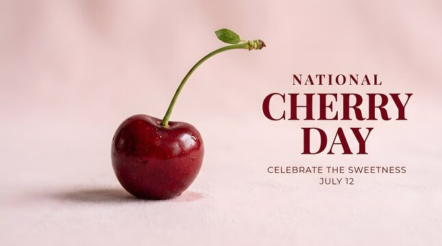 Single ripe cherry on minimalist background for national cherry day