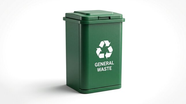 Modern Green General Waste Bin Isolated on White Background