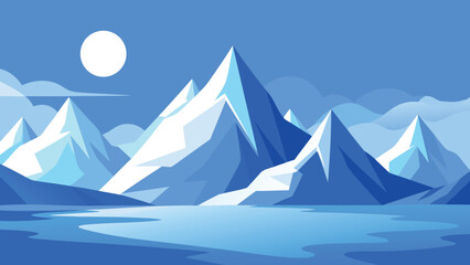 Majestic Blue Mountain Peaks Under a Pale Sun Vector Illustration Cold Landscape © CreativeKamrul