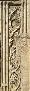 Close-up Exterior Detail of Relief Carving on French Renaissance Era Door Frame