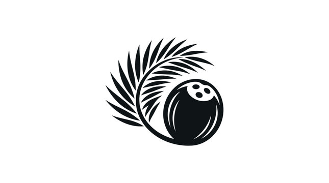 Black bowling ball with palm leaf.