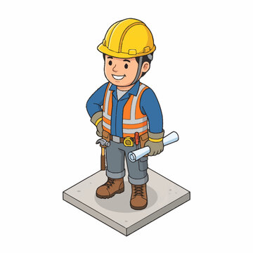 Cartoon construction worker in hardhat.