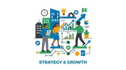 Fototapeta premium Business Strategy and Growth Concept: Teamwork, Analytics, and Progress