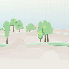 Fototapeta premium Earth river moss palette dreamy floating forest with classic and layered bottom clouds