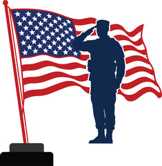 US Soldier Saluting American Flag Silhouette © STOCK EXPERT