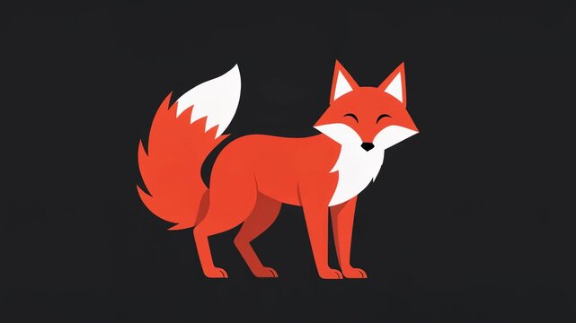 Flat design orange fox with white markings on dark background