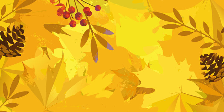Autumn Leaves And Pinecones Vector Illustration With Warm Yellow Tones