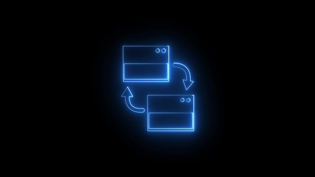 Glowing Neon Cross-Platform icon animation on black Background. Representing Multi-Device Connectivity and Compatibility.