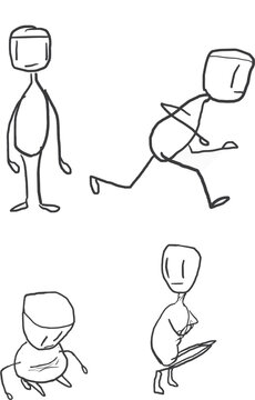 Simple cartoon characters in different poses