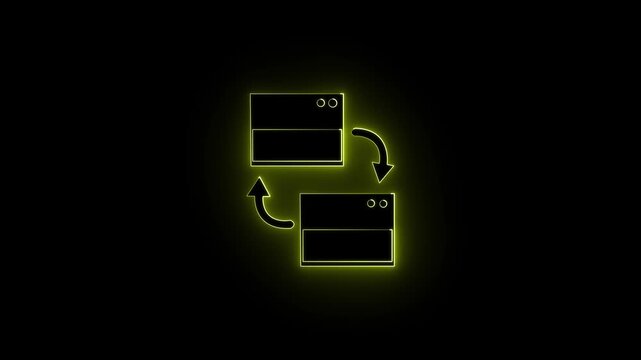 Glowing Neon Cross-Platform icon animation on black Background. Representing Multi-Device Connectivity and Compatibility.