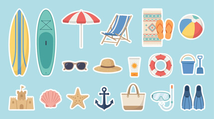 Beach vacation items on blue background © bahar