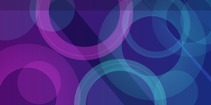Abstract background featuring geometric concentric circles and intersecting rings with vibrant blue and purple neon color palette.