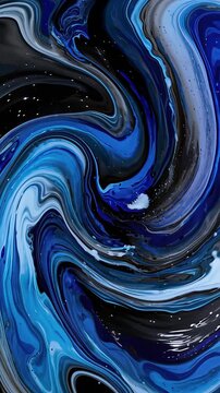 Abstract blue and black fluid art with swirling textures