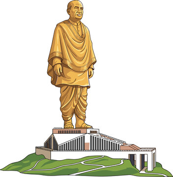 Statue of Unity monumental sculpture of Sardar Vallabhbhai Patel in Gujarat India isolated vector illustration design