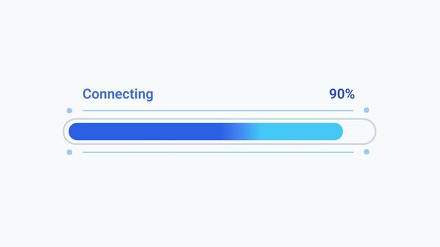 Modern flat vector animation of a rounded connecting progress bar with percentage indicator and loading status. Ideal for network connection, software, web applications, and technology projects.