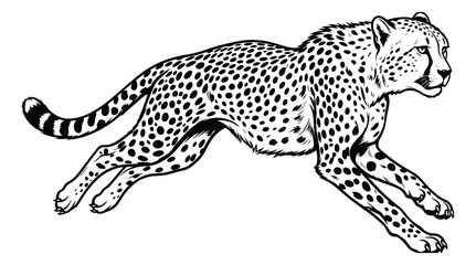 Vintage cheetah illustration, hand drawn running wild cat vector, black and white spotted leopard sketch, safari animal line art for nature branding © ishrat