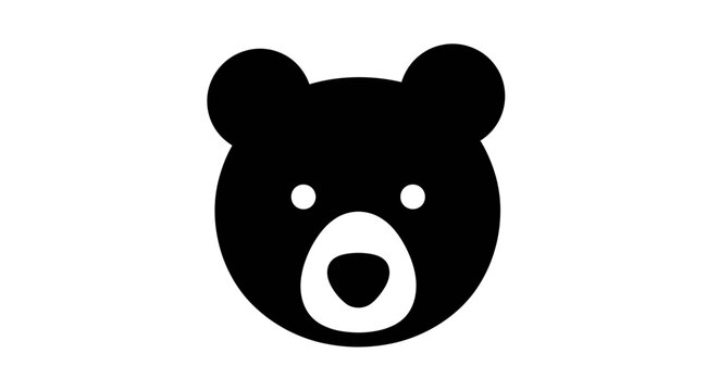 Black bear face icon, simple cartoon style, white background