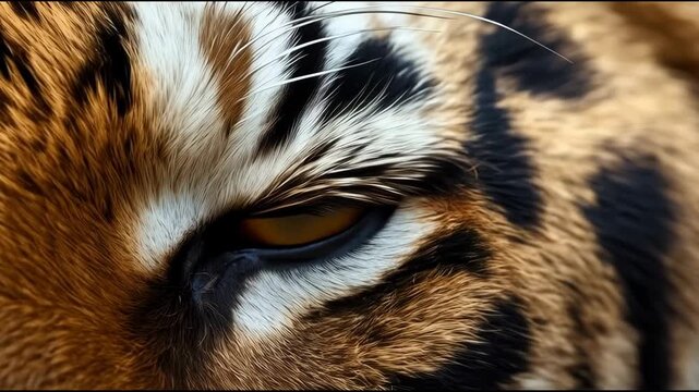 Majestic tiger eye close up with golden fur texture and intense gaze evoking wild power