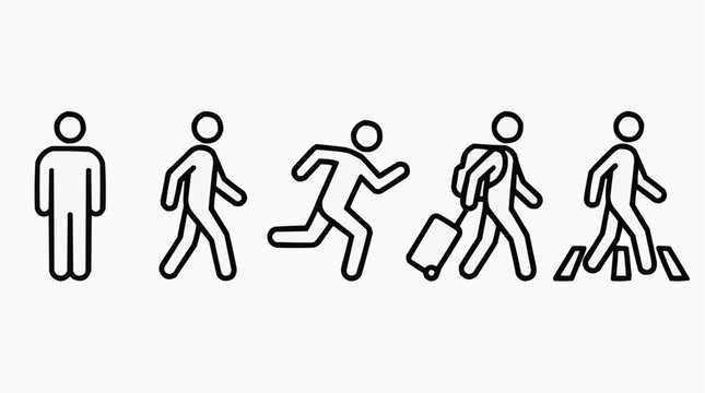  Stylized Walking, Running, and Travel Silhouettes Vector Illustration