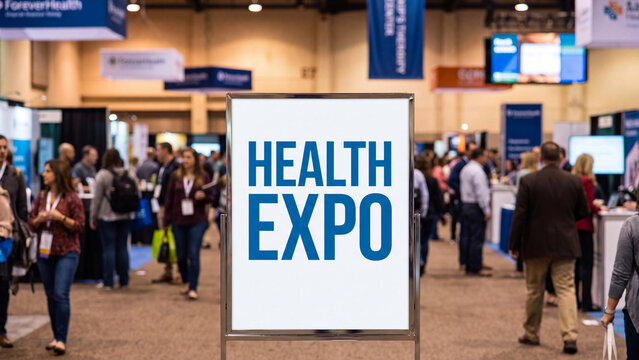 Health expo medical trade show networking event concept for healthcare professional community engagement wellness product exhibition industry collaboration and public health awareness